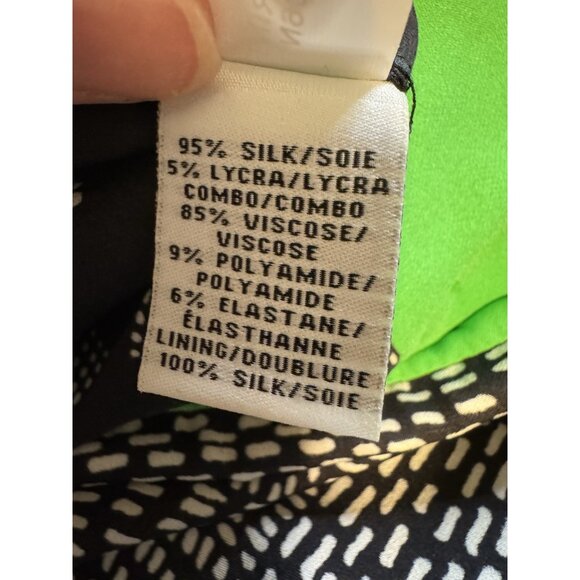 Diane von Furstenberg DVF Stretch Silk Dress 2 Black Green Ivory Short Sleeve - Picture 15 of 16